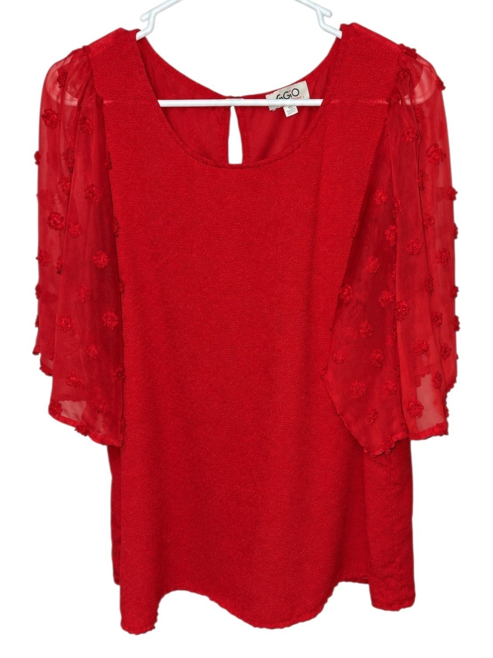 GiGiO blouse featuring sheer, textured Dot patterned sleeves Size XL